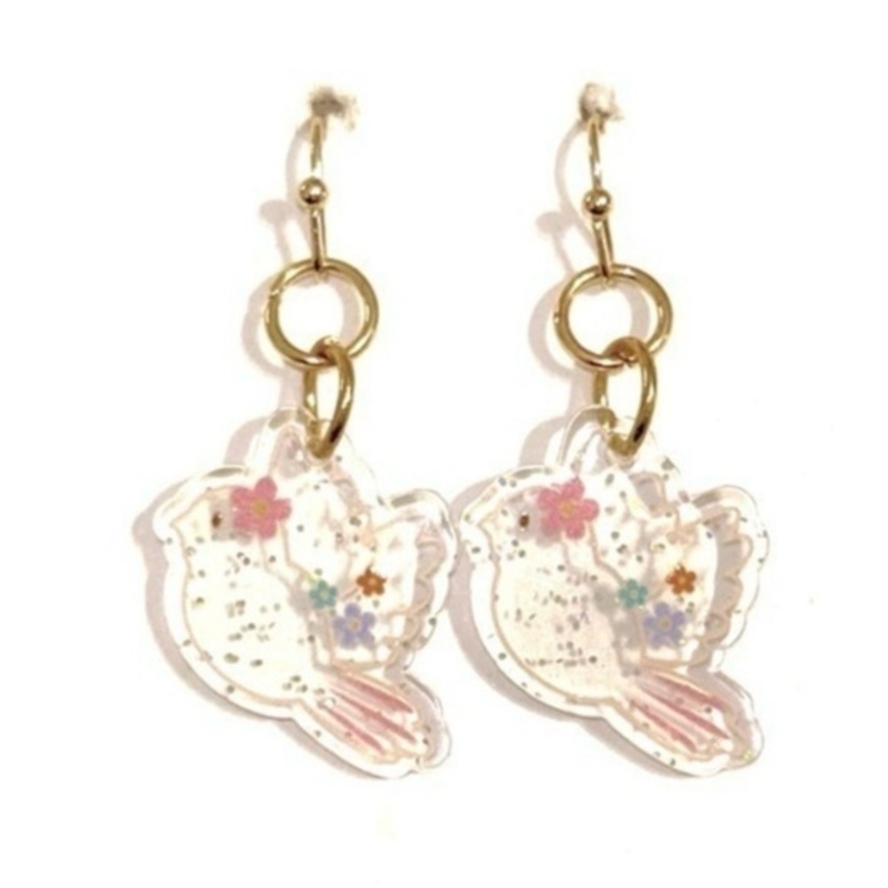 5 for $25 🌙 Clear Bird Earrings with Gold Accents